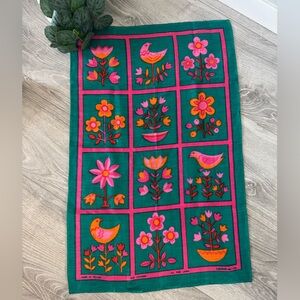 Vintage Lamont Tea Towel pure Irish Linen bright vibrant floral bird retro art